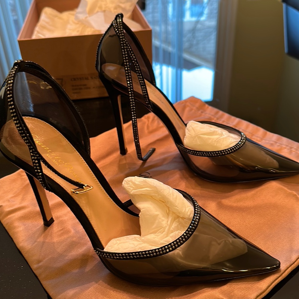Gianvito Rossi crystal plexi ankle strap